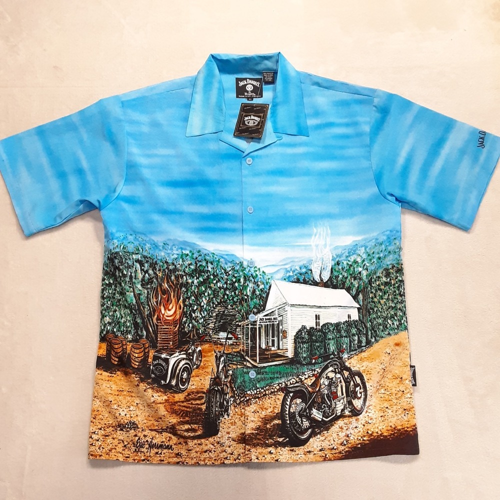 Jack Daniel's Dragonfly Button Shirt XL Blue Eric Herrmann Motorcycle Distillery